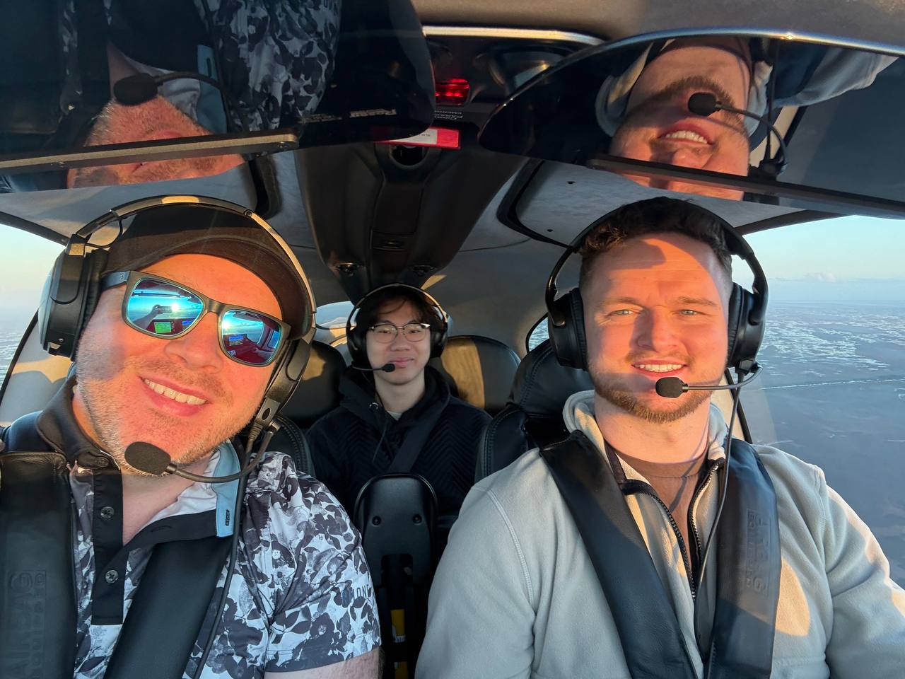 Dawson Gant in the cockpit during golden hour